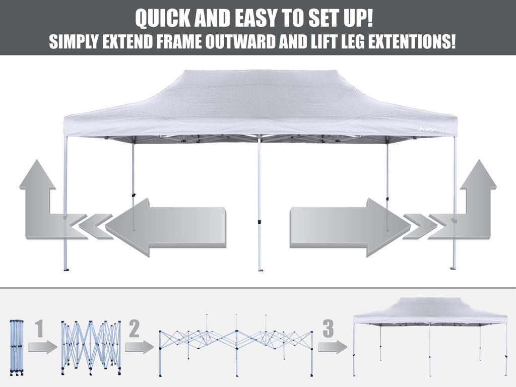 GigaTent Pop Up Canopy 20' x 10 Height Up To 130" Walls ...